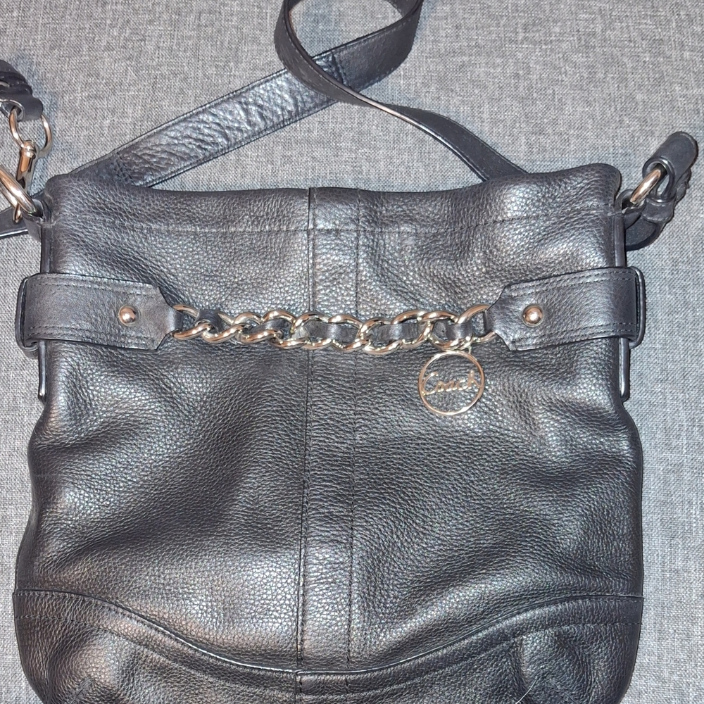 Coach Black Leather Crossbody Bag with Chain Detail